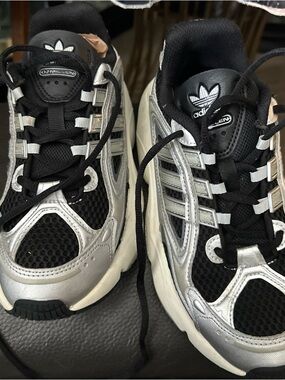 adidas Silver & Black Mesh Athletic Sneakers